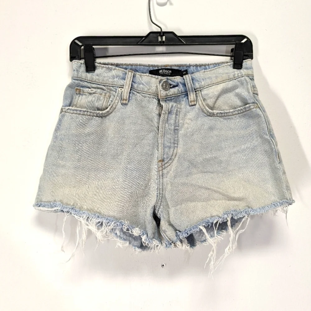 Hudson Cara Denim High Rise Short with Button Fly Cut Offs Raw Hem 26